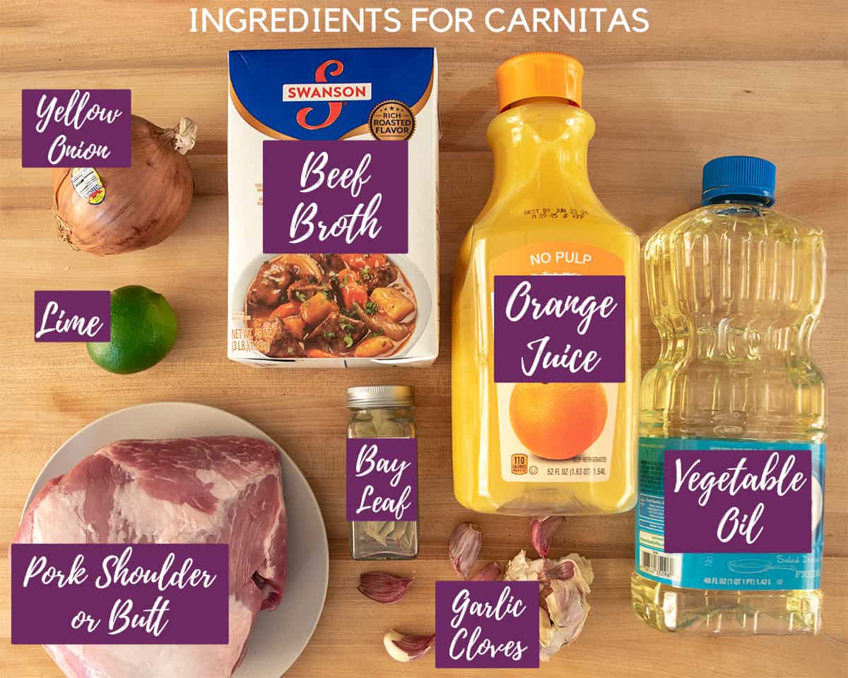 Pork Carnitas ingredients with text labels.
