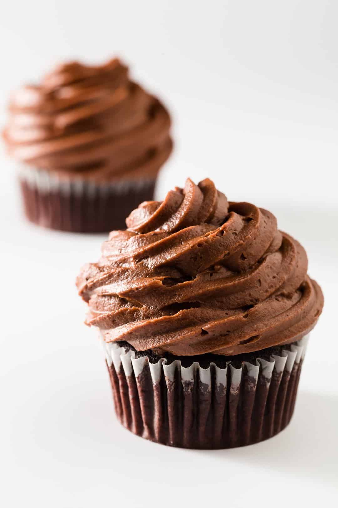 Ultimate chocolate cupcake with rich chocolate frosting .