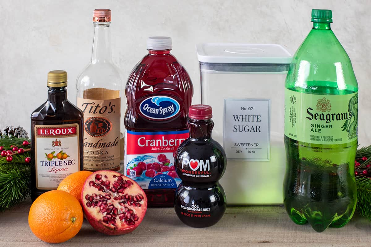 Christmas punch recipe ingredients.