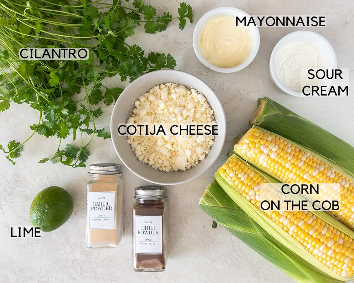 Ingredients to make Elotes with text labels.