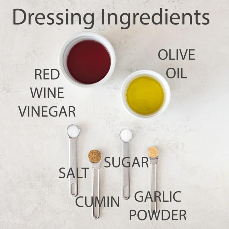 Red Wine Vinegar Salad dressing ingredients with text labels.