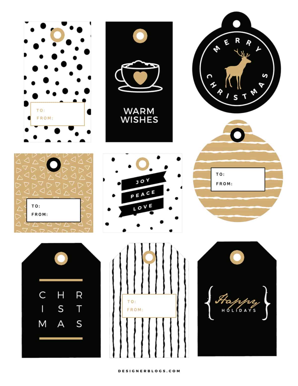 Free neutral Black and Gold Christmas gift tags.