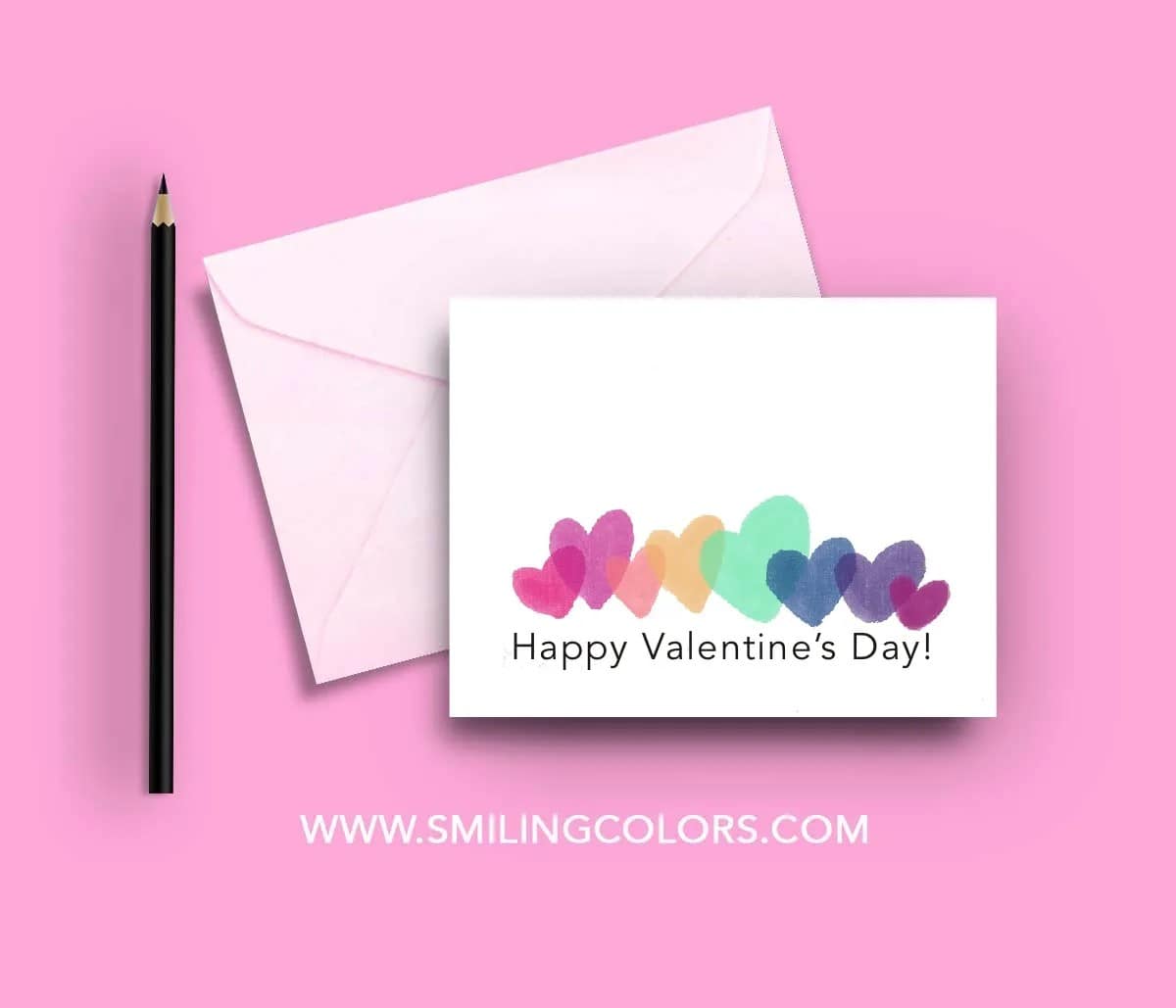 Hearts diy Valentine's Day card with rainbow hearts.