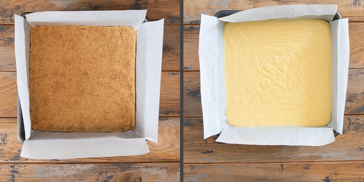 Key Lime Pie steps including crust and filling before baking.