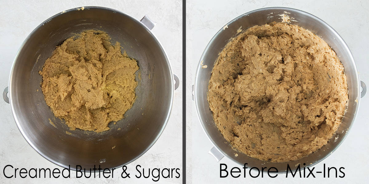 Steps for making an oatmeal cookie bar dough.