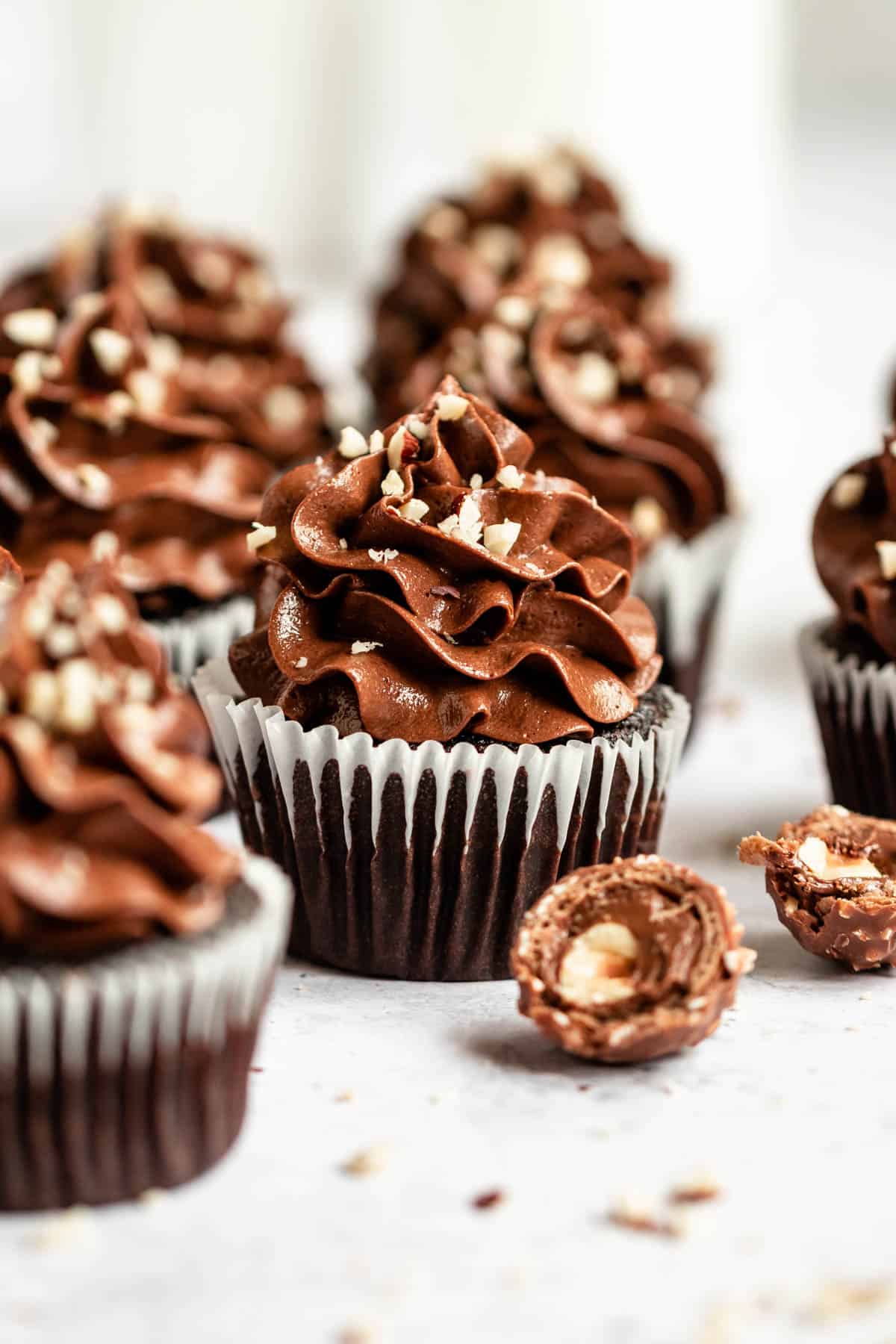 Nutella chocolate cupcakes on a white background.