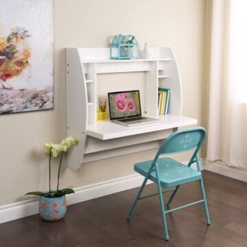 Wall mounted secretary desk that saves space.